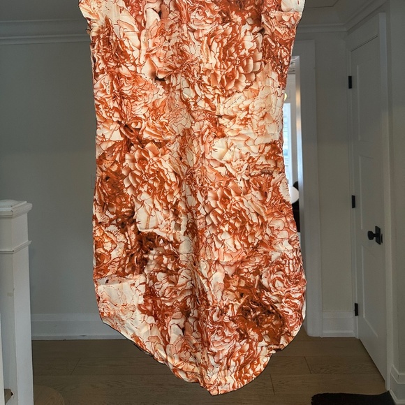 TRIBUNE STANDARD Orange and Green Botanical Sleeveless 100% Silk Dress - Size L. - Picture 5 of 16